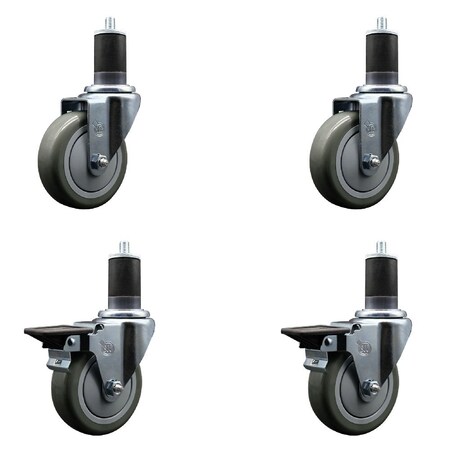 Service Caster 4'' Gray Poly Wheel Swivel 1-5/8'' Expanding Stem Caster Set 2 Brakes, 4PK SCC-EX20S414-PPUB-2-PLB-2-158